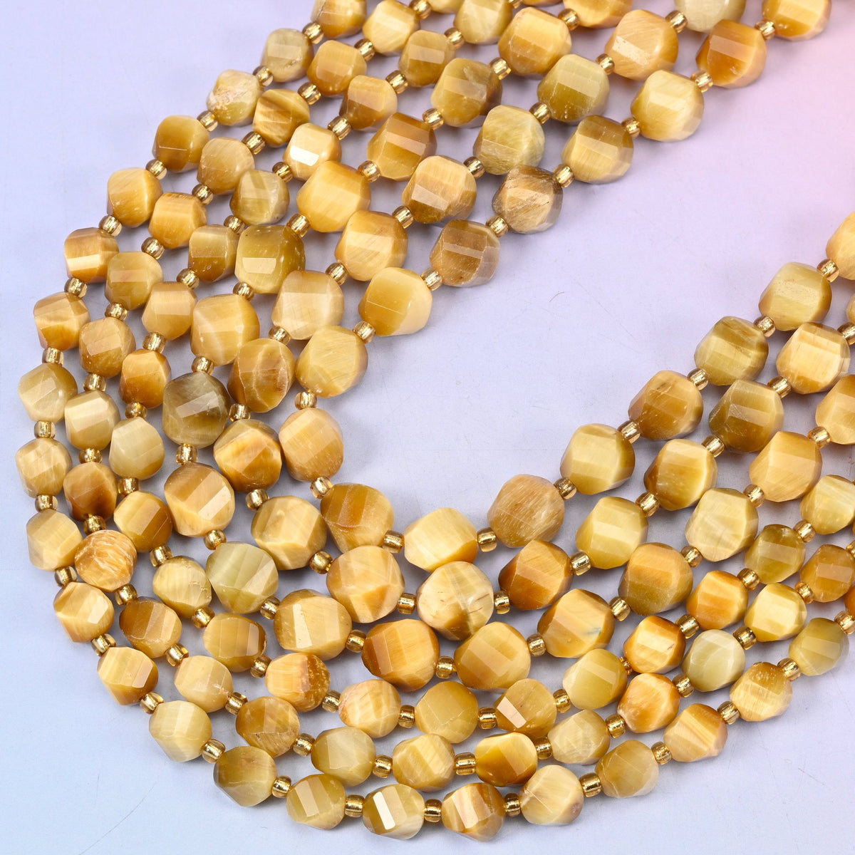 Gold Tiger Eye Faceted Spiral Twist Beads, 15 inch strand