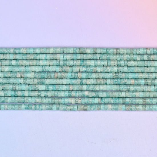 Blue Amazonite Smooth Heishi Disc Beads 2x4mm in seafoam to teal blue with white marbling