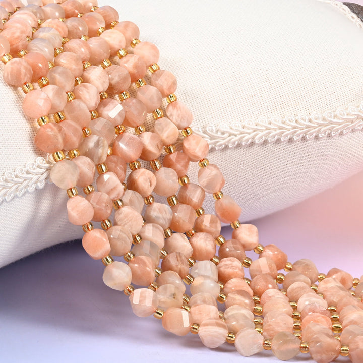 Orange Sunstone faceted spiral twist beads