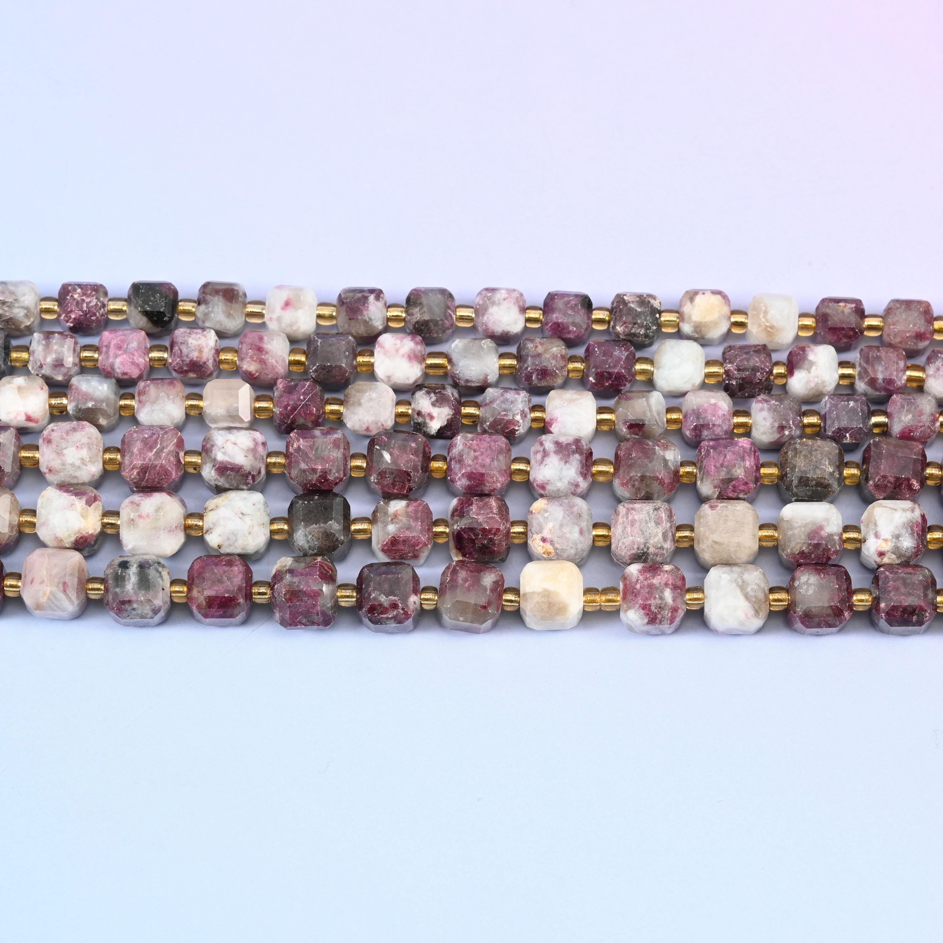 Plum Tourmaline beads in dusty mauve and plum with cream and grey speckling