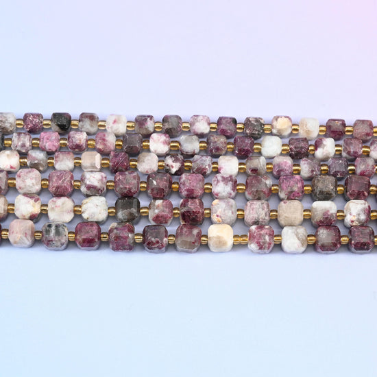 Plum Tourmaline beads in dusty mauve and plum with cream and grey speckling
