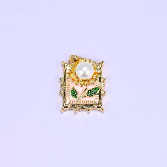 Enamel Rectangle Sunflower Charms