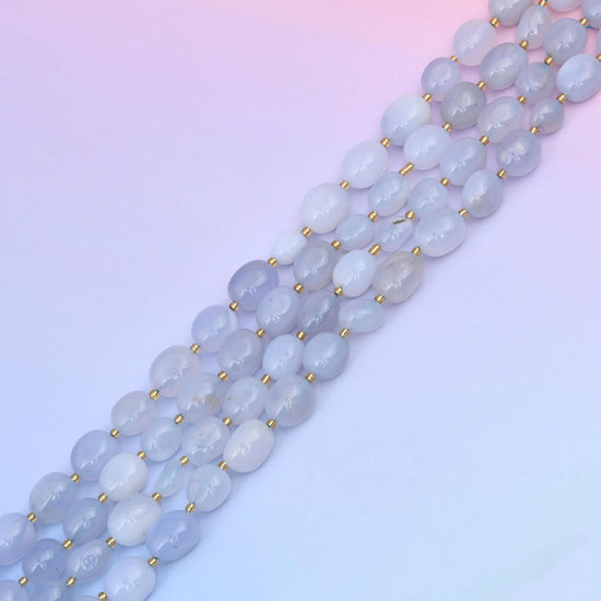 Blue Chalcedony in pale ice blue with a lavender-grey cast.
