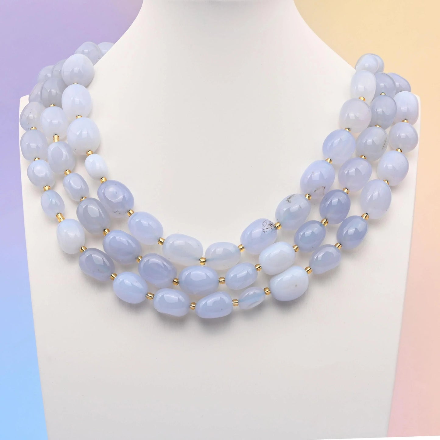 Blue Chalcedony beads, oval nugget shape, 10-17mm.