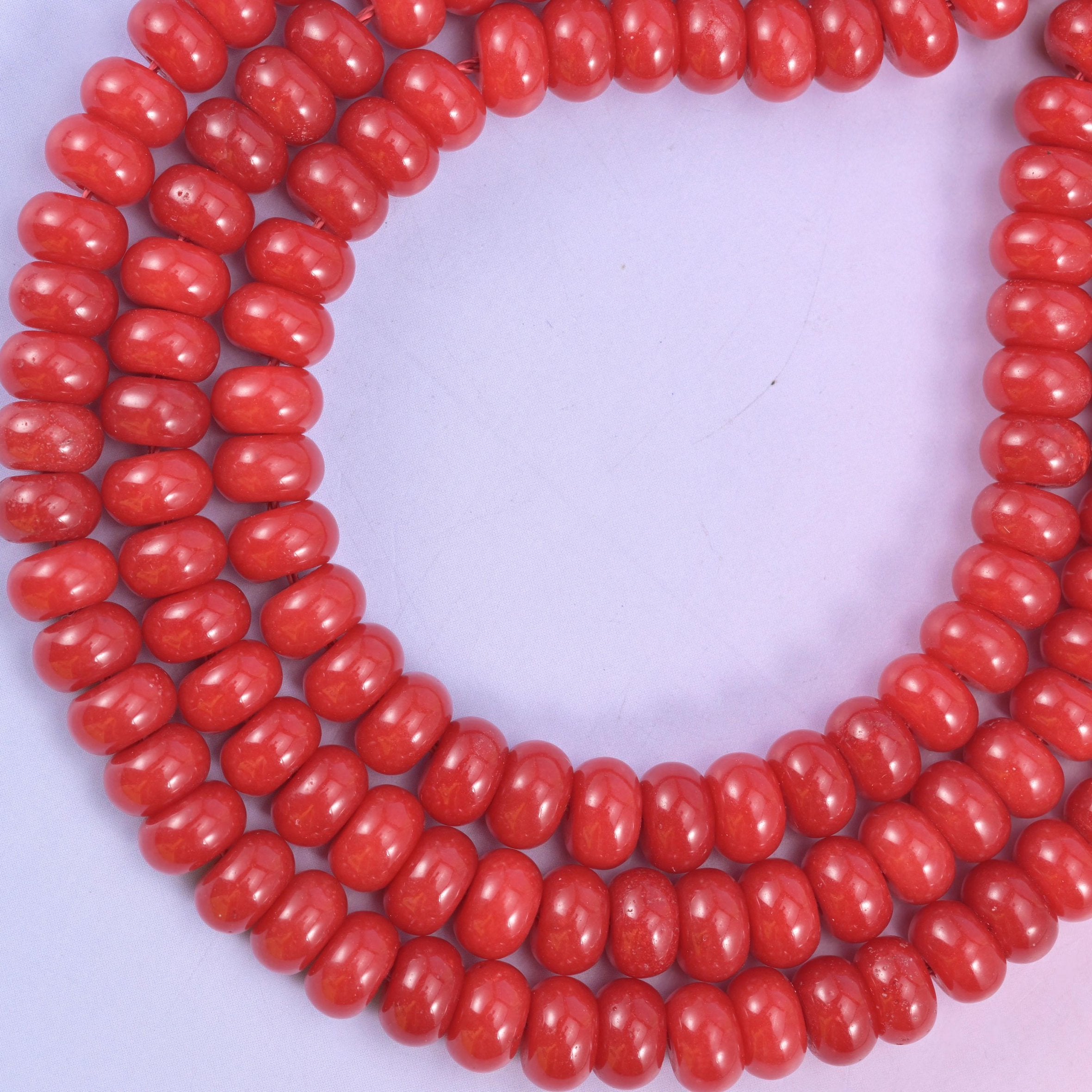 Red Dyed Jade rondelle beads, approximately 75 beads per strand