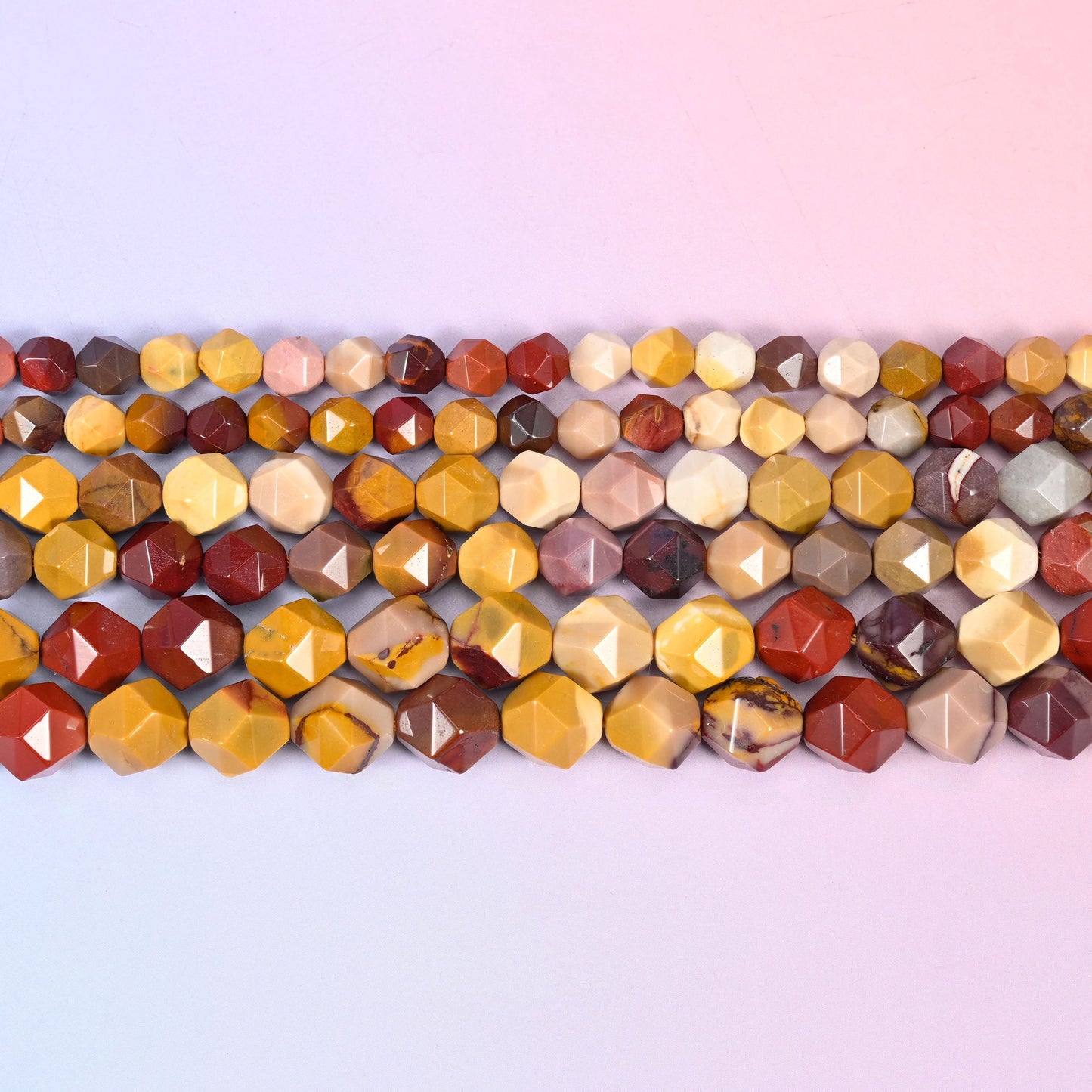 Mookaite Jasper in mustard yellow, brick red, cream and dusty mauve