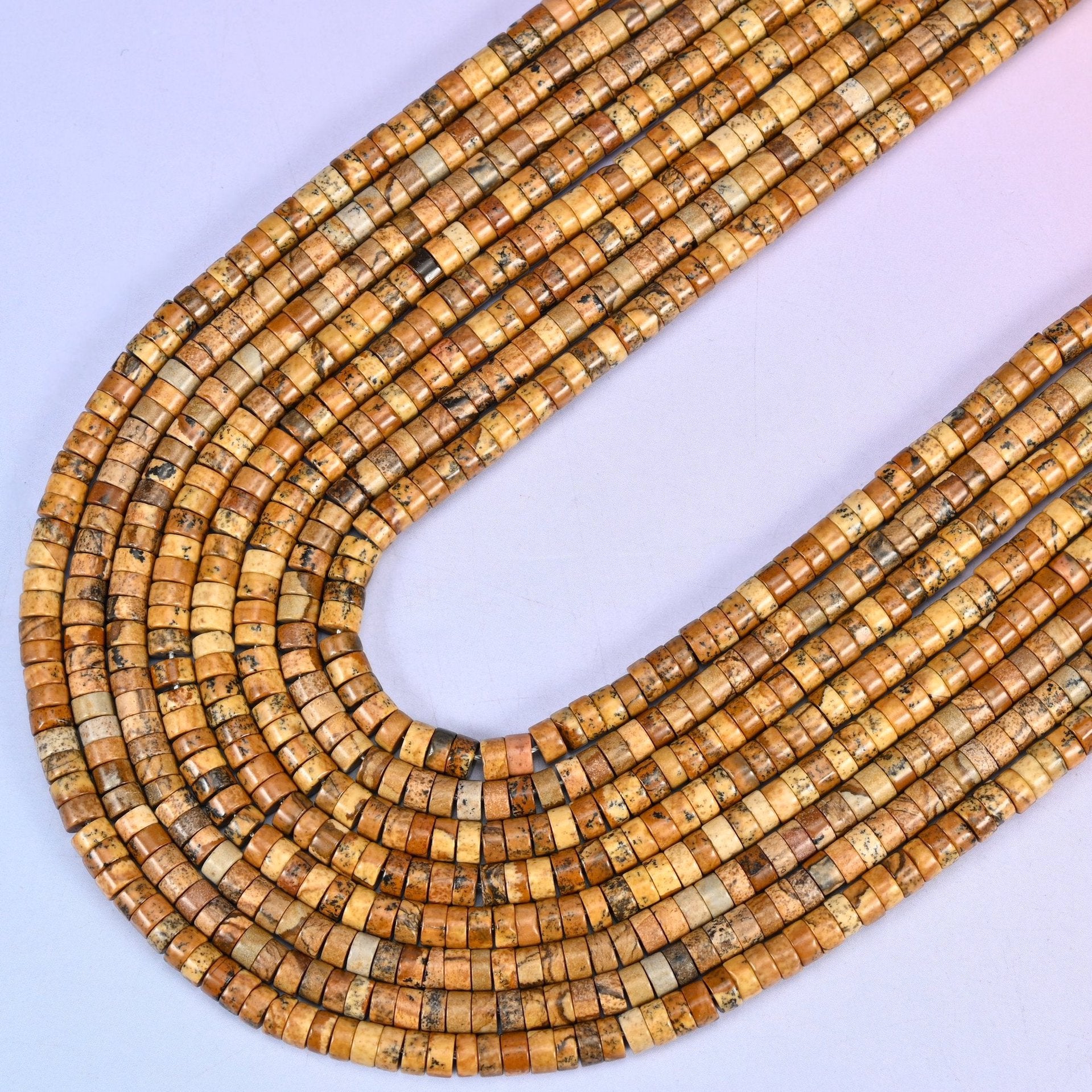 Picture Jasper Smooth Heishi Disc Beads, 15.5 inch strand