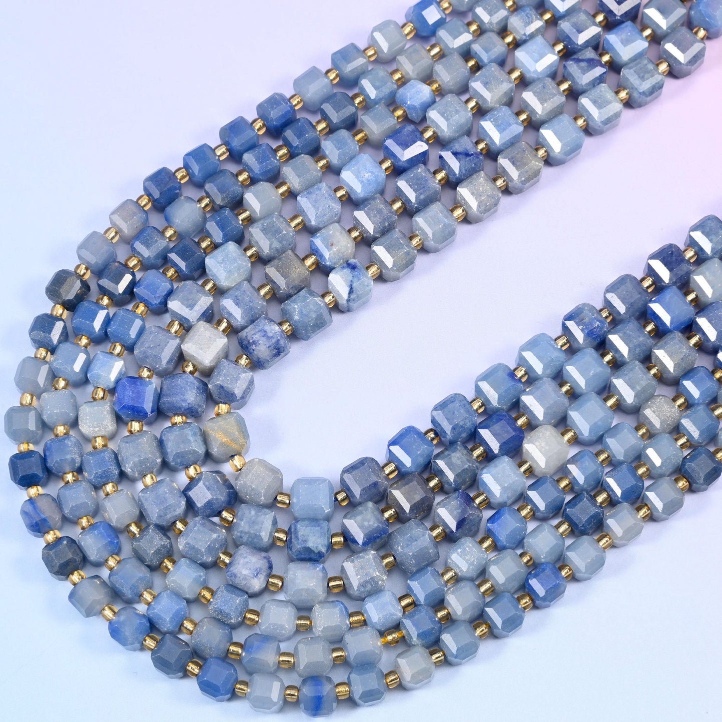 Blue Aventurine Faceted Cube Beads 6mm 8mm, 15 inch strand