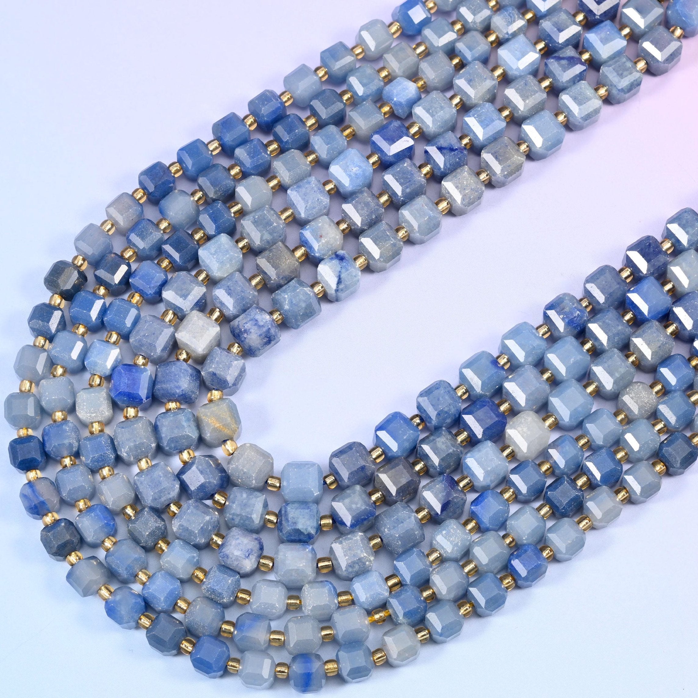 Blue Aventurine Faceted Cube Beads 6mm 8mm, 15 inch strand