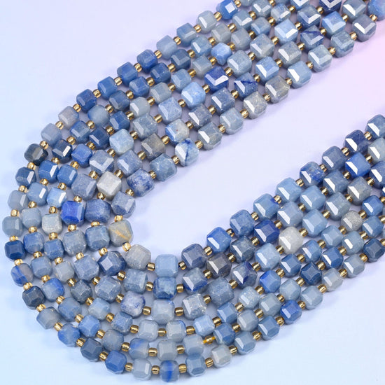 Blue Aventurine Faceted Cube Beads 6mm 8mm, 15 inch strand