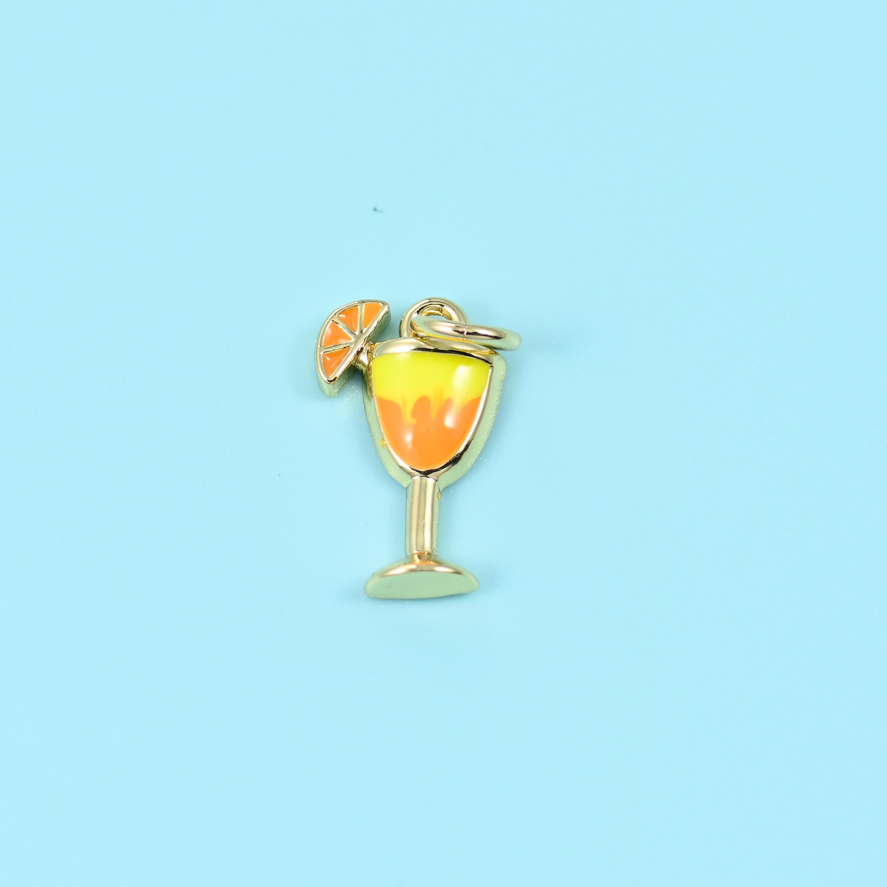 Brass beads, cocktail glass with an orange slice, 13.5 x 8.30mm