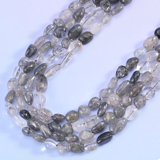 Black Rutilated Quartz Pebble Beads 6-8mm 8-12mm Jewelry Making 15.5" Strand