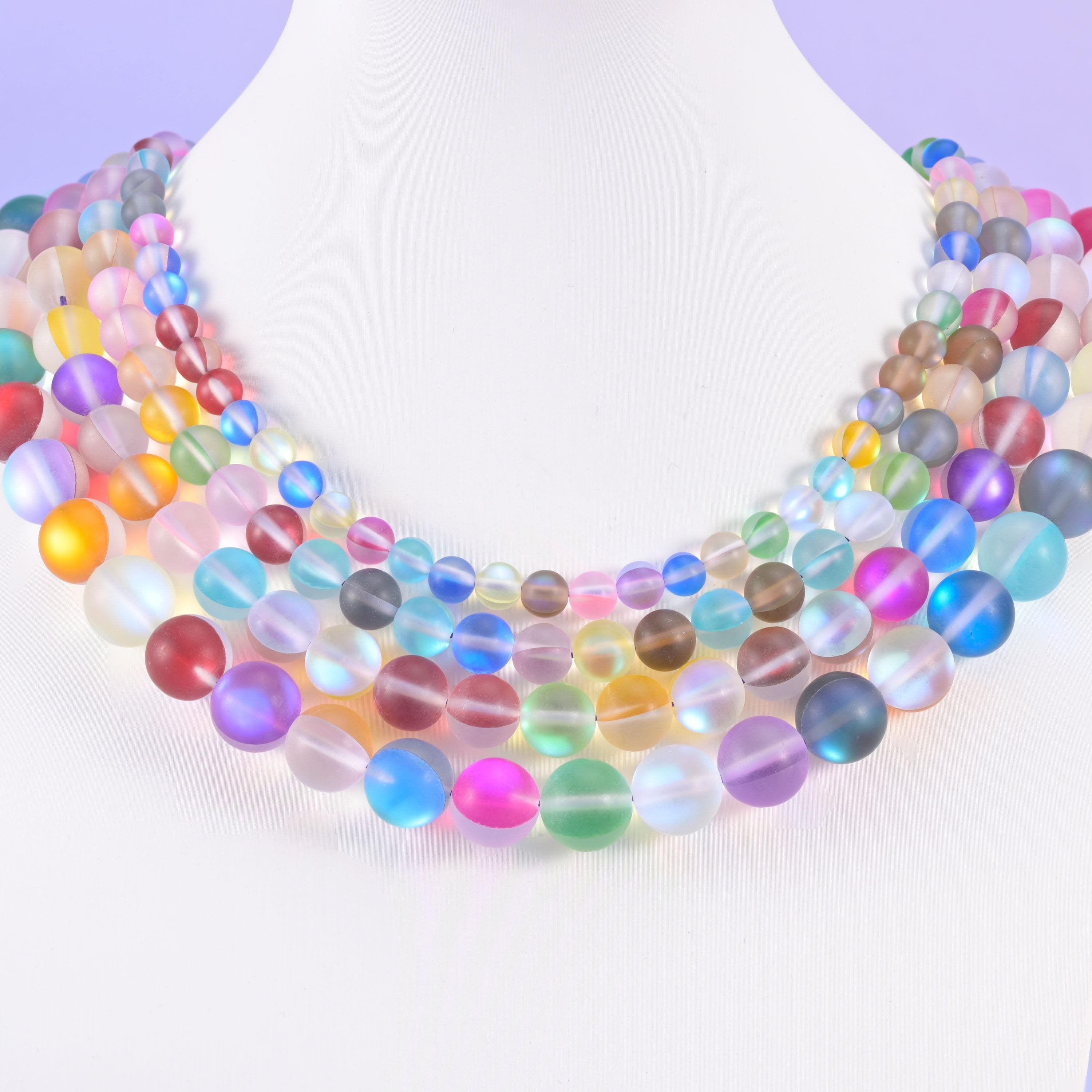 Rainbow aura glass beads, round shape, matte frosted finish