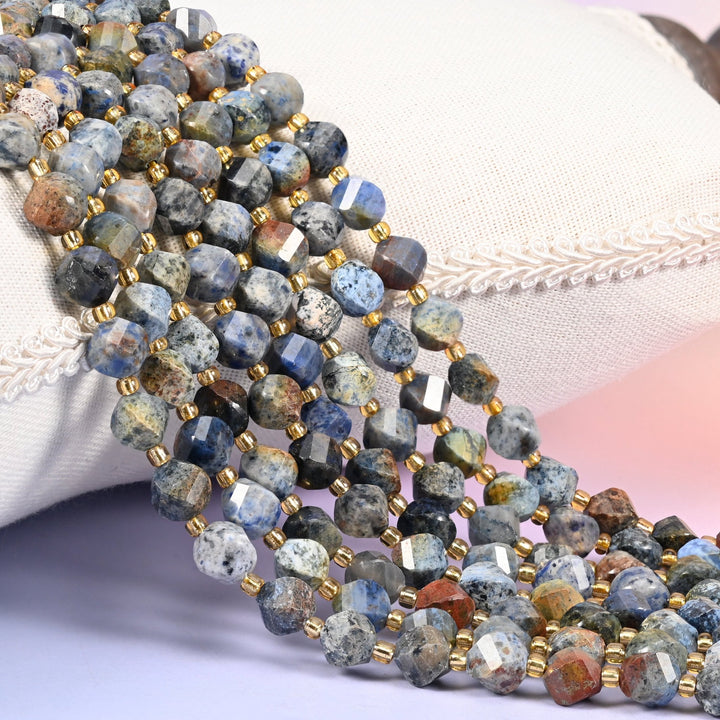 Sunset Dumortierite faceted spiral twist beads