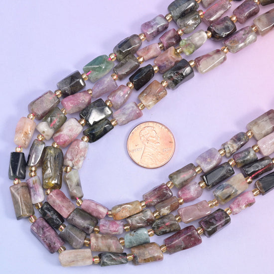 Irregular faceted tube cut tourmaline beads