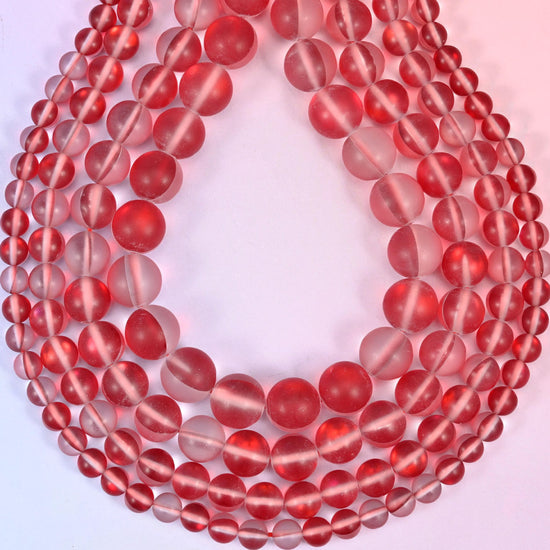 Mystic Aura Matte Red Round Glass Beads, approximately 1.0mm drill hole