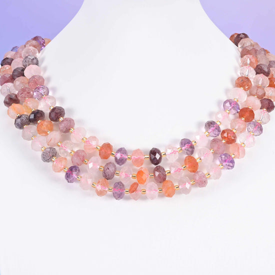Strawberry Phantom Quartz beads, faceted rondelle, 6x10mm