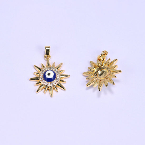 Evil Eye Sun Zircon Charms with a clear zircon halo