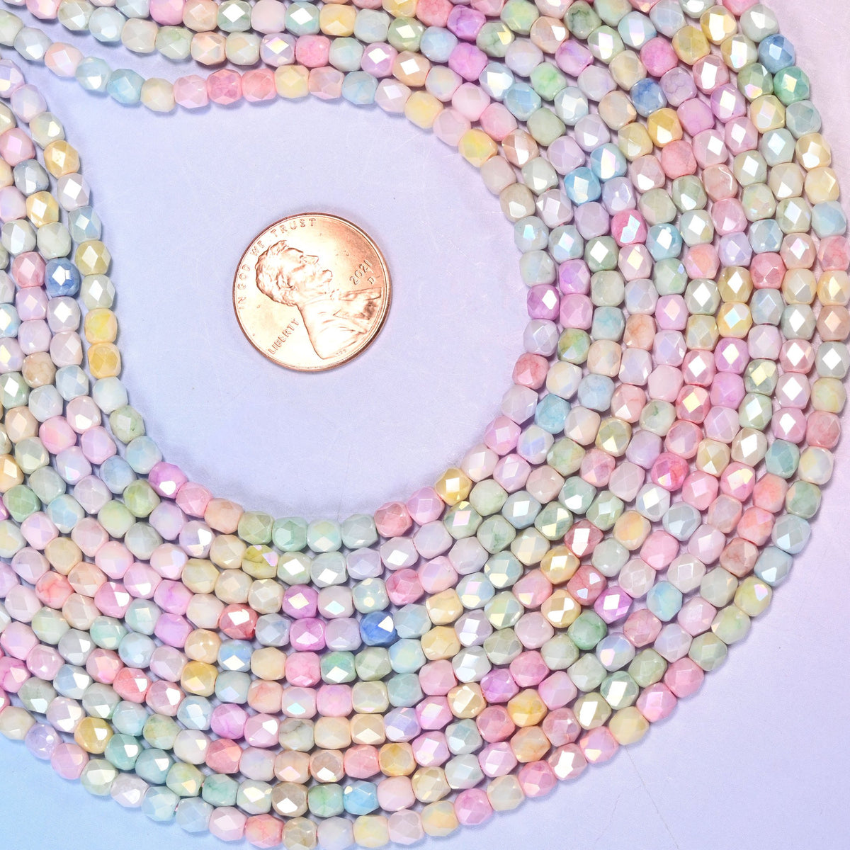 Pastel barrel glass beads for multi-strand pastel necklaces.