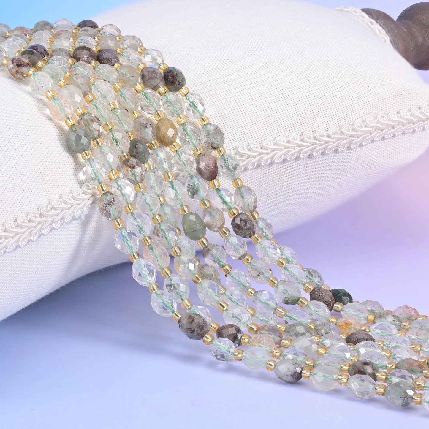 Green Phantom Quartz Faceted Rice Barrel Beads