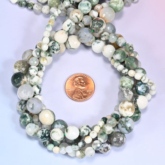 Tree Agate Faceted Round Beads 4mm 6mm 8mm 10mm Jewelry Making 15 Inch Strand