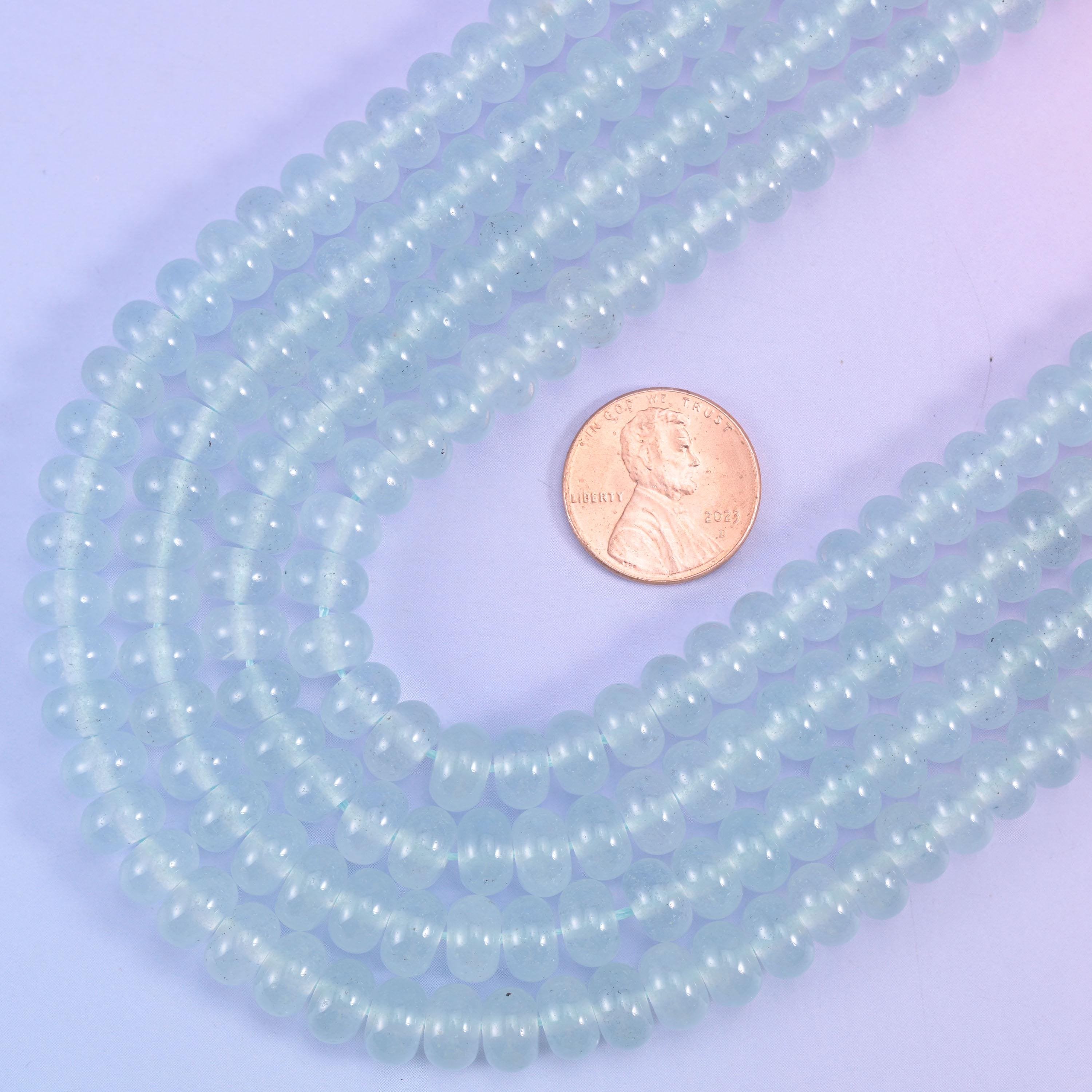 Baby Blue Dyed Jade Smooth Rondelle Beads 5x8mm, 15 inch strand