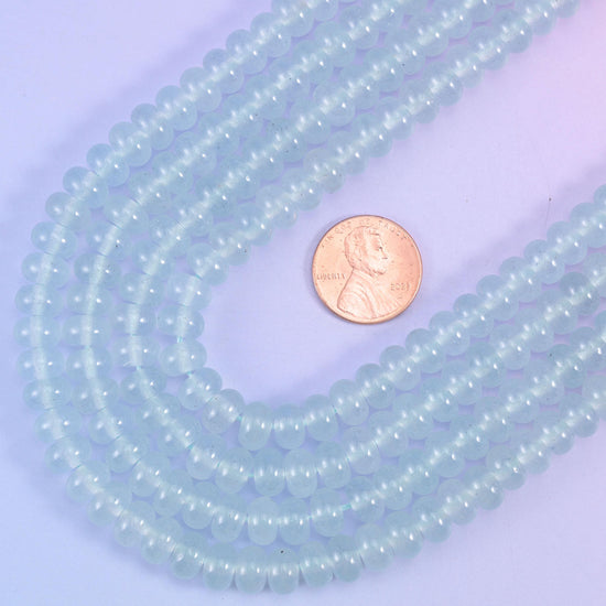 Baby Blue Dyed Jade Smooth Rondelle Beads 5x8mm, 15 inch strand
