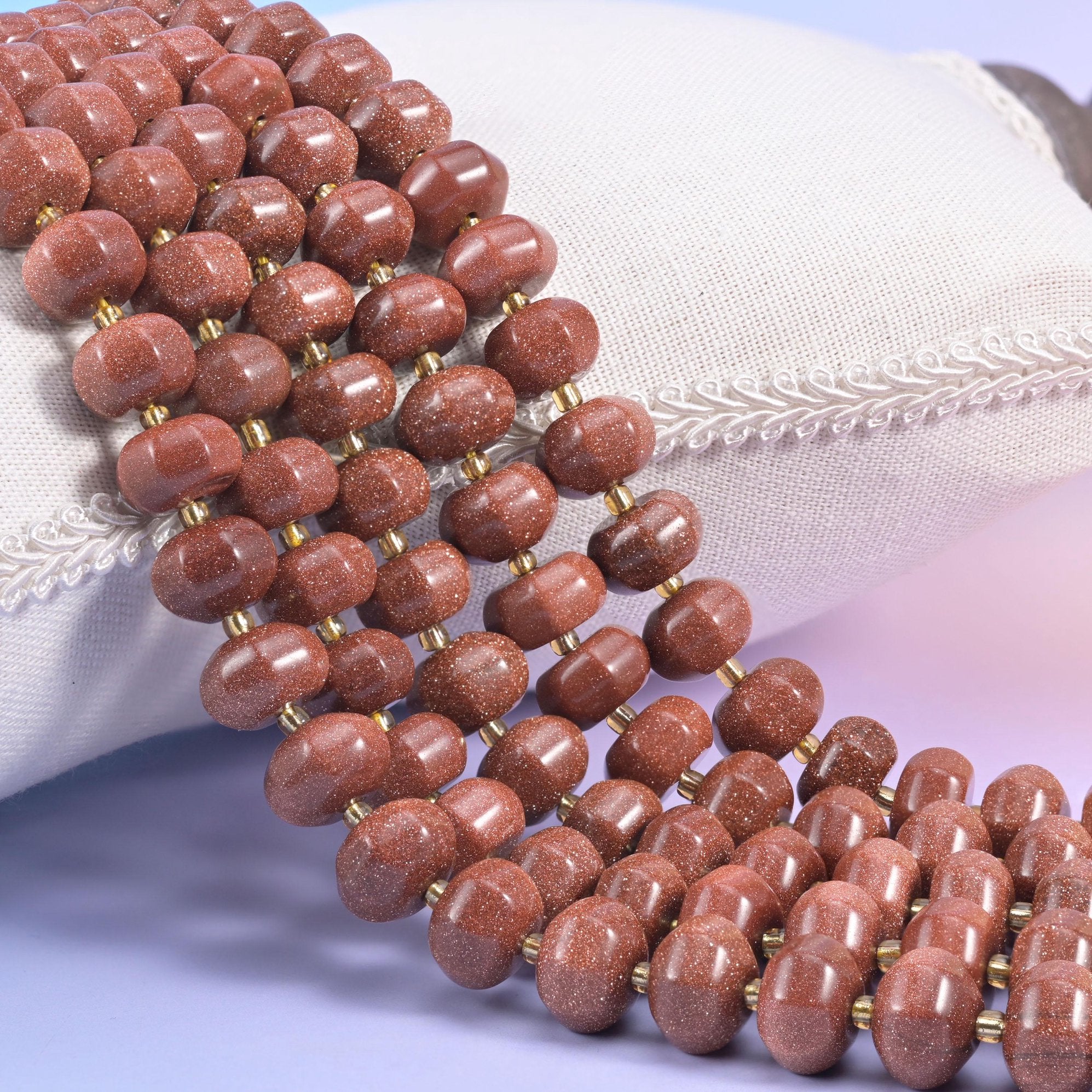 Gold Sandstone Pumpkin Rondelle Beads, man-made glass with copper glitter