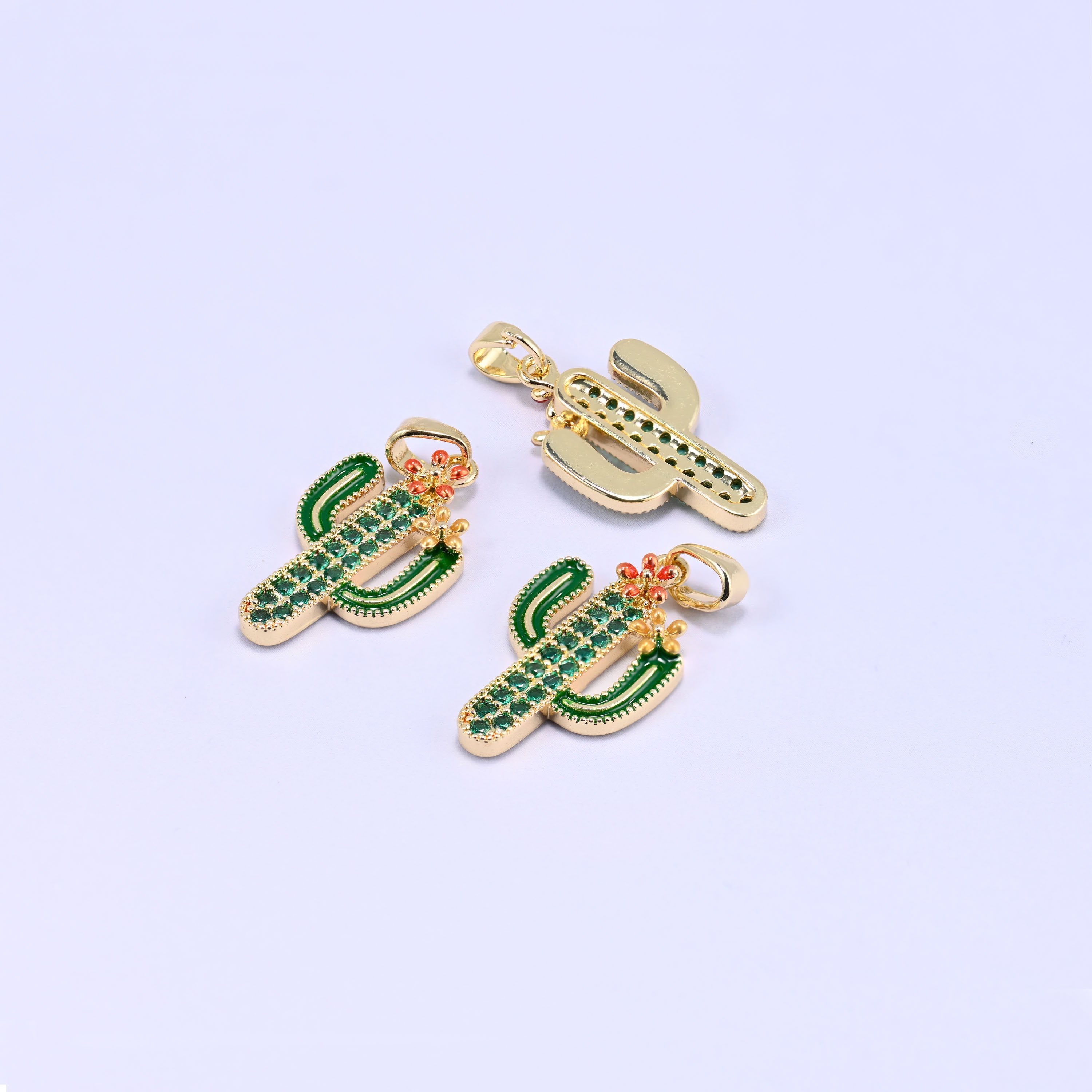 18K Gold Plated Cactus Charm 22x13mm, 1 piece