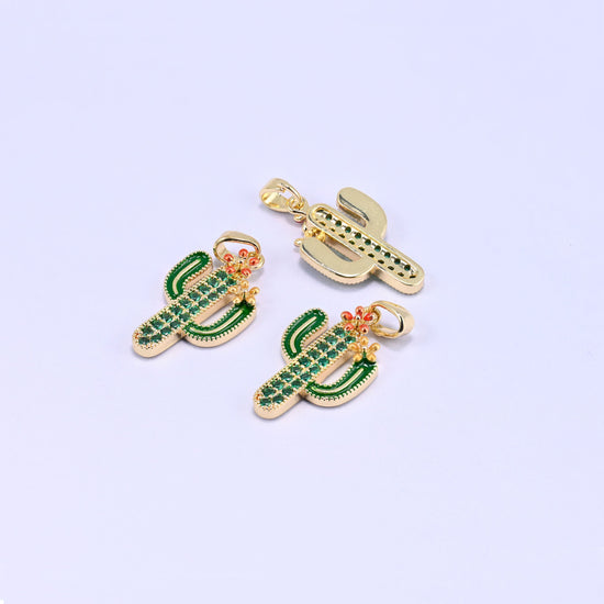 18K Gold Plated Cactus Charm 22x13mm, 1 piece