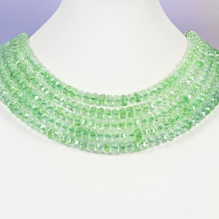 Transparent green glass beads, faceted rondelle shape, 5x8mm