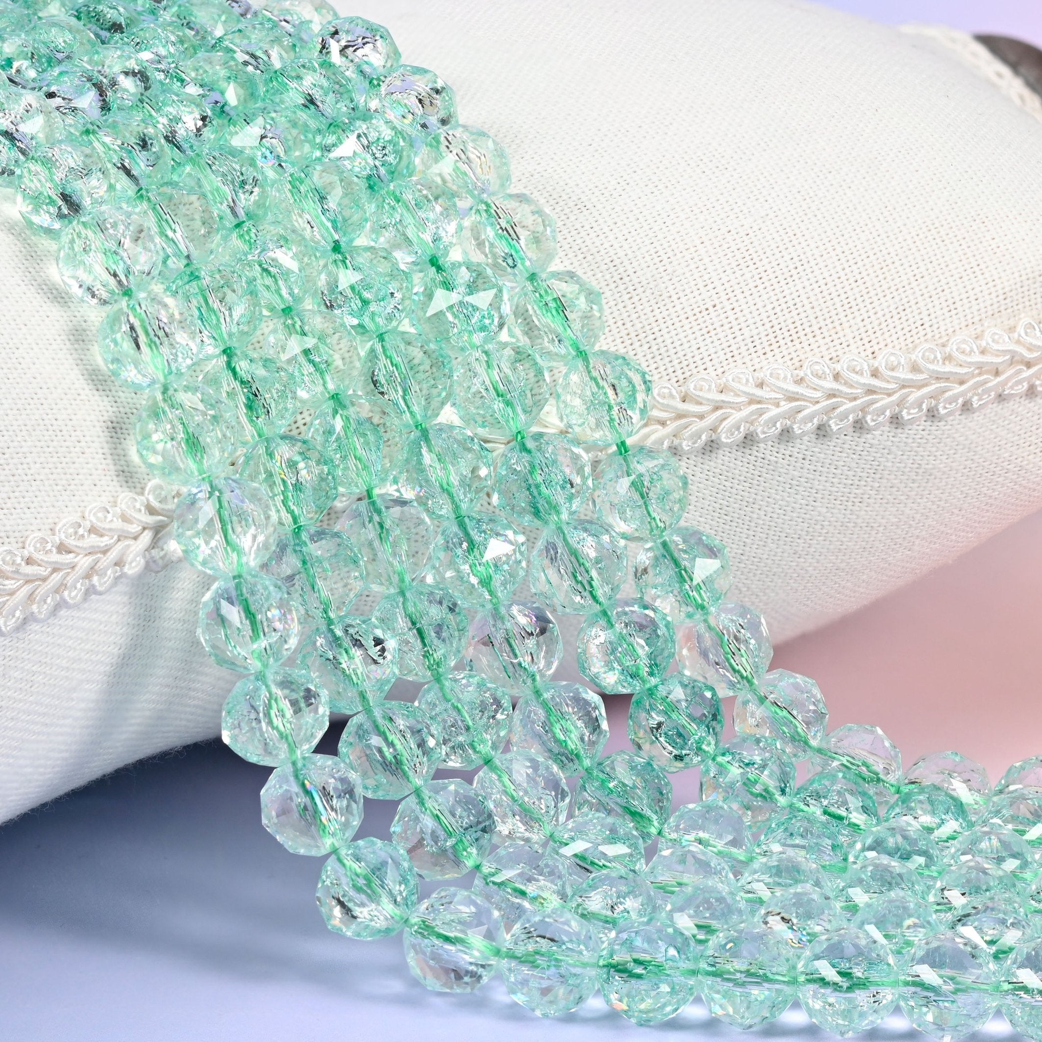 Transparent Green Faceted Round Glass Beads