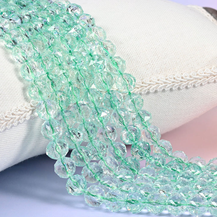 Transparent Green Faceted Round Glass Beads
