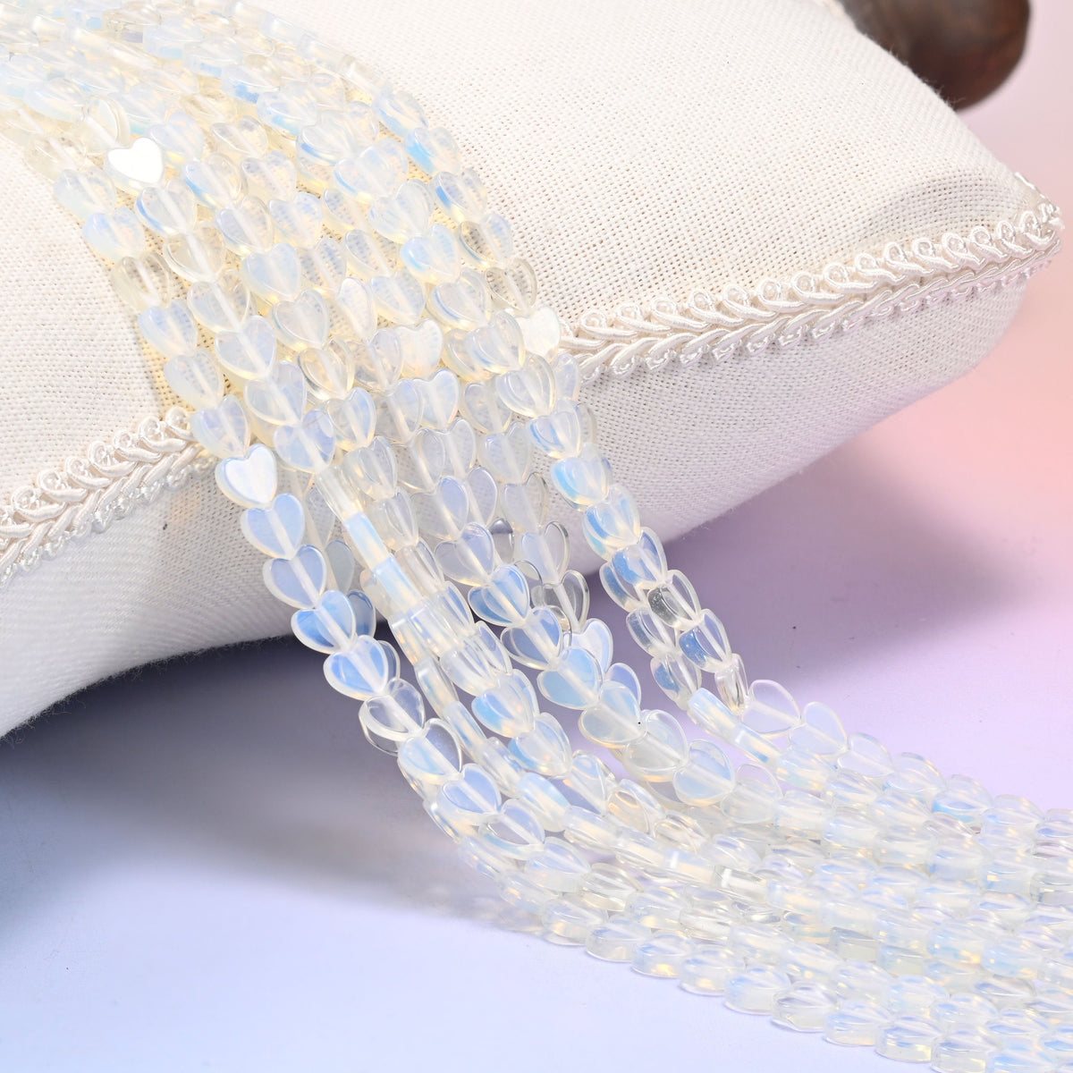 Opalite Flat Heart Beads