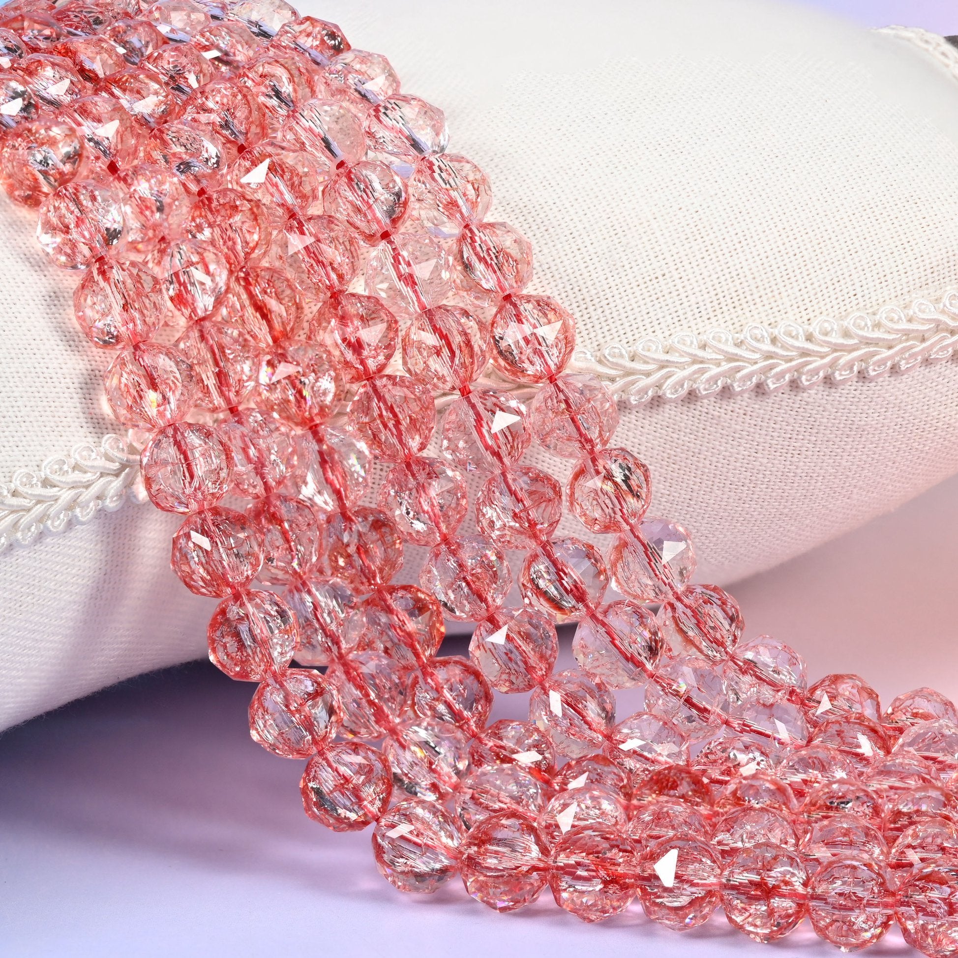 Transparent Red Faceted Round Glass Beads