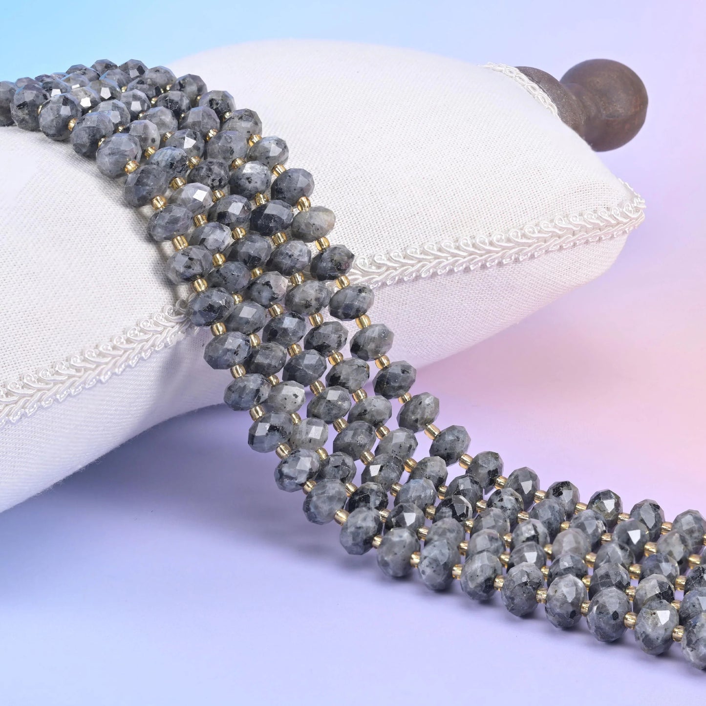 Black Labradorite Faceted Rondelle Beads 6x10mm