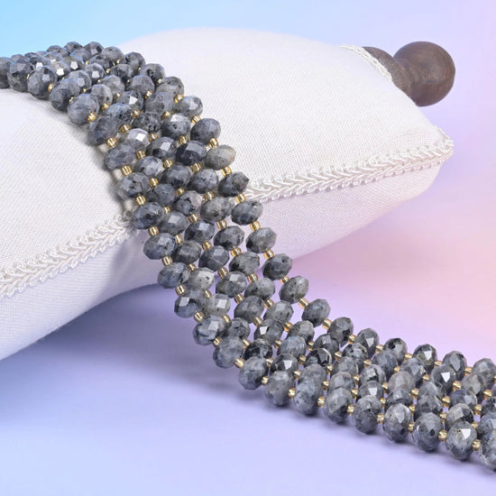 Black Labradorite Faceted Rondelle Beads 6x10mm