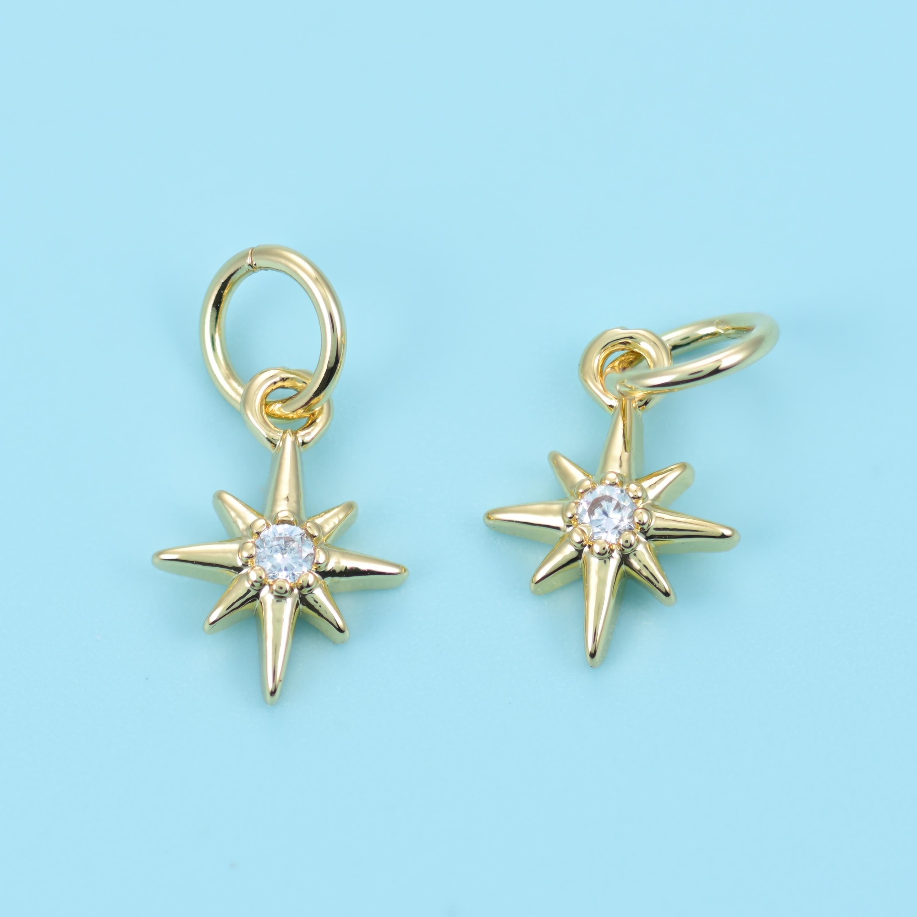 Eight-point north star cut brass, 18k gold filled, set beads