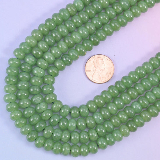 Grass Green Dyed Jade rondelle beads, 15 inch strand