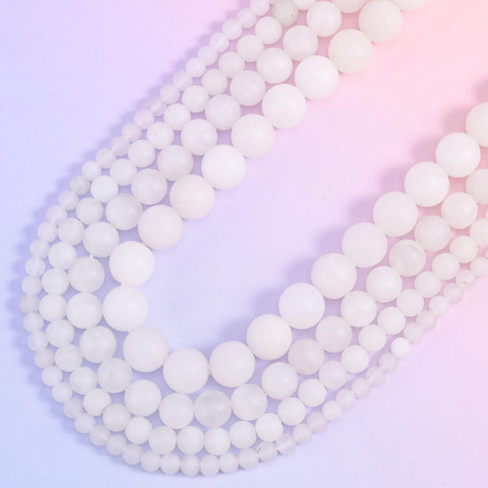 White Jade Matte Round Beads 4mm 6mm 8mm 10mm Jewelry Making 15 Inch Strand