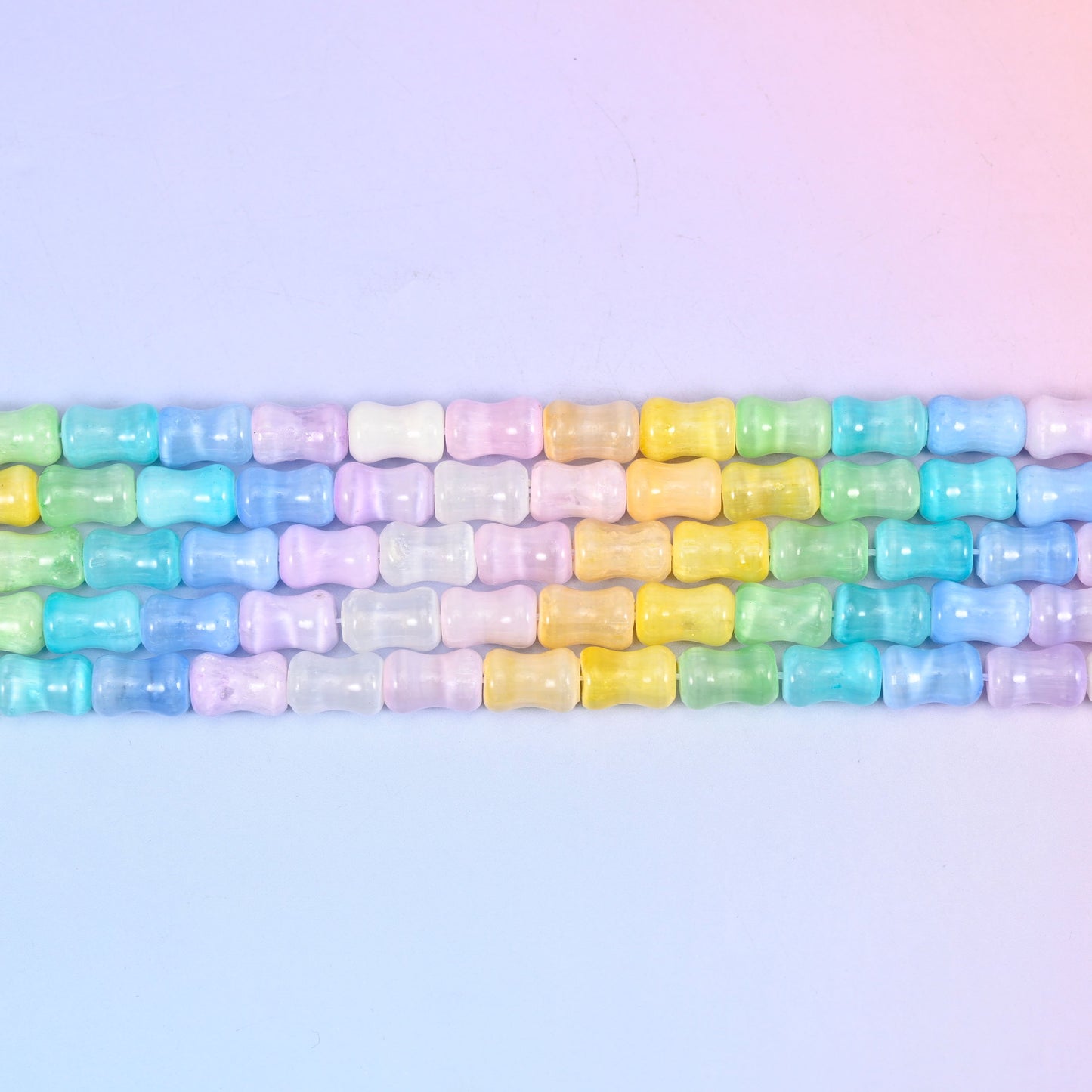 Rainbow Selenite bamboo stem beads, 15.5 inch strand.