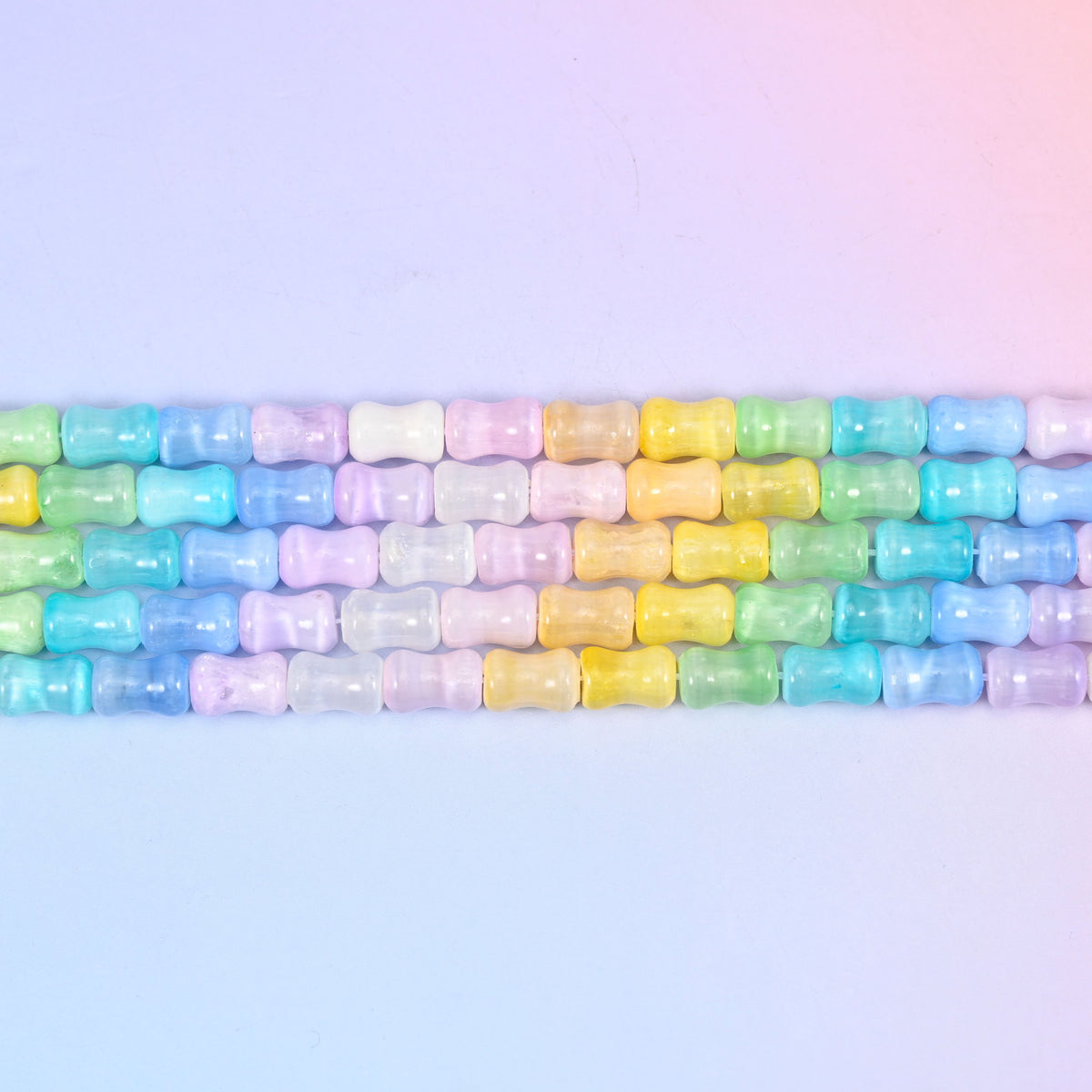 Rainbow Selenite bamboo stem beads, 15.5 inch strand.