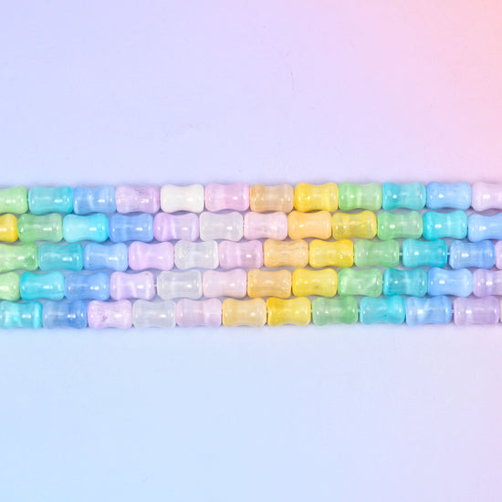Rainbow Selenite bamboo stem beads, 15.5 inch strand.
