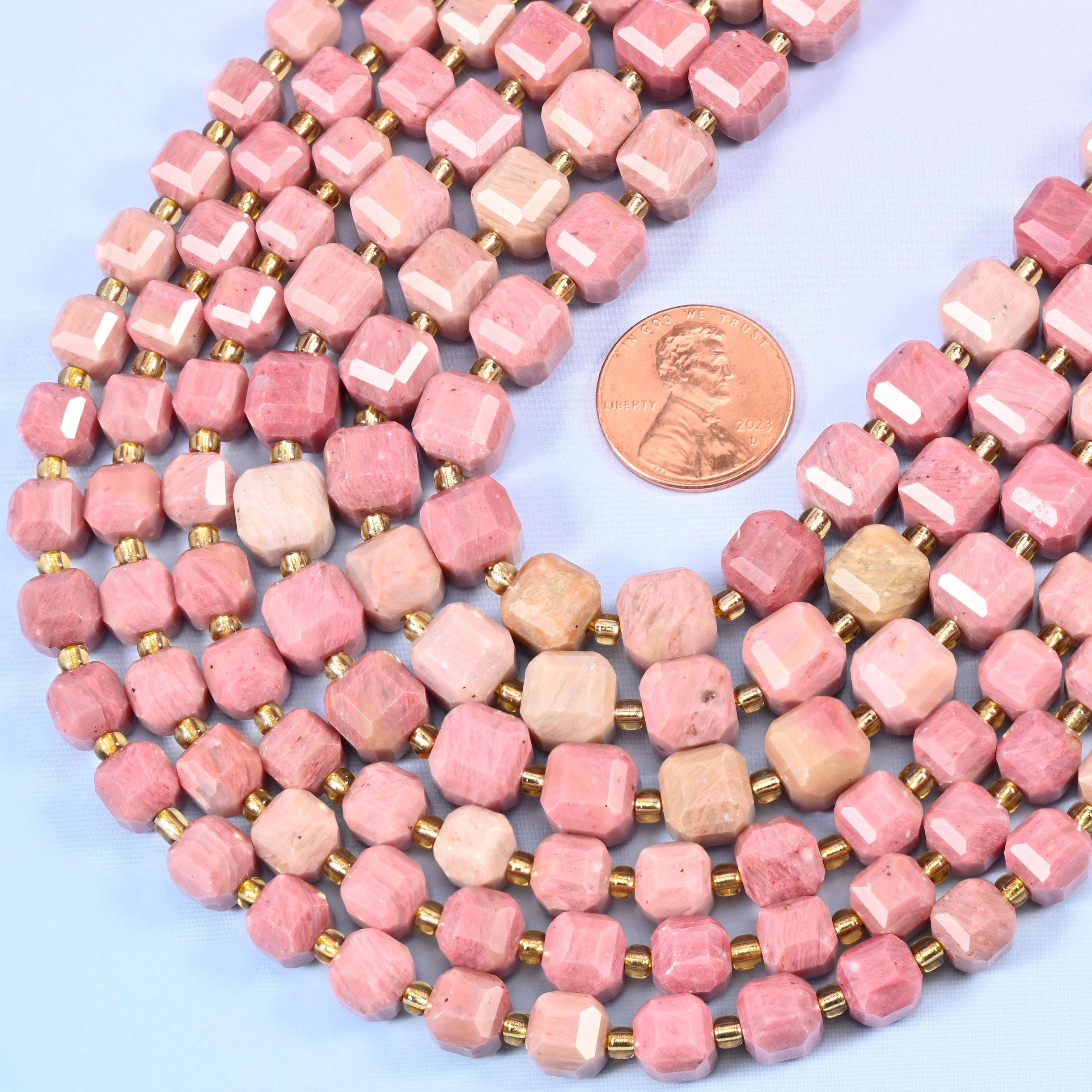 Faceted cube cut Pink Rhodonite beads