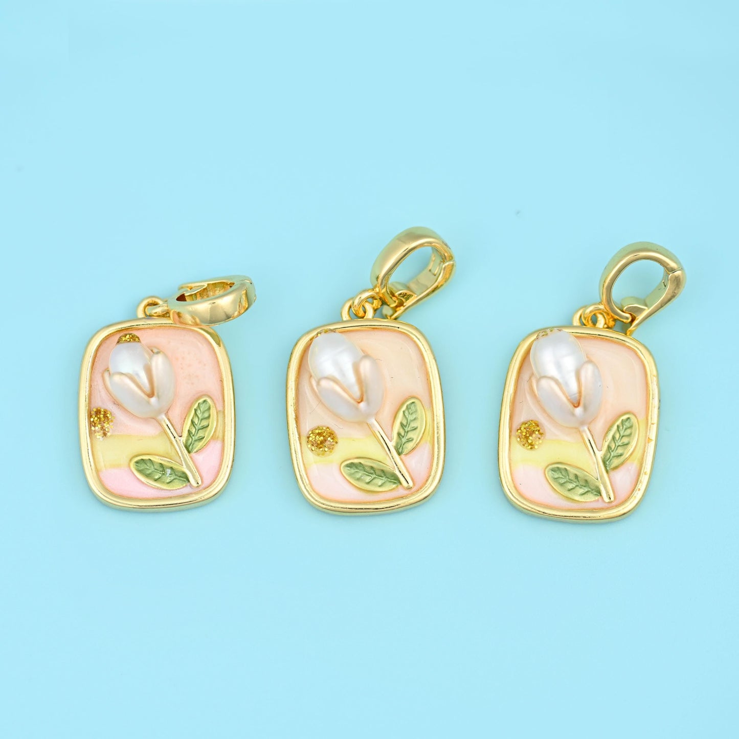 Rectangle Tulip Flower Pendant 20.51x14.55mm, sold per piece, 1 charm