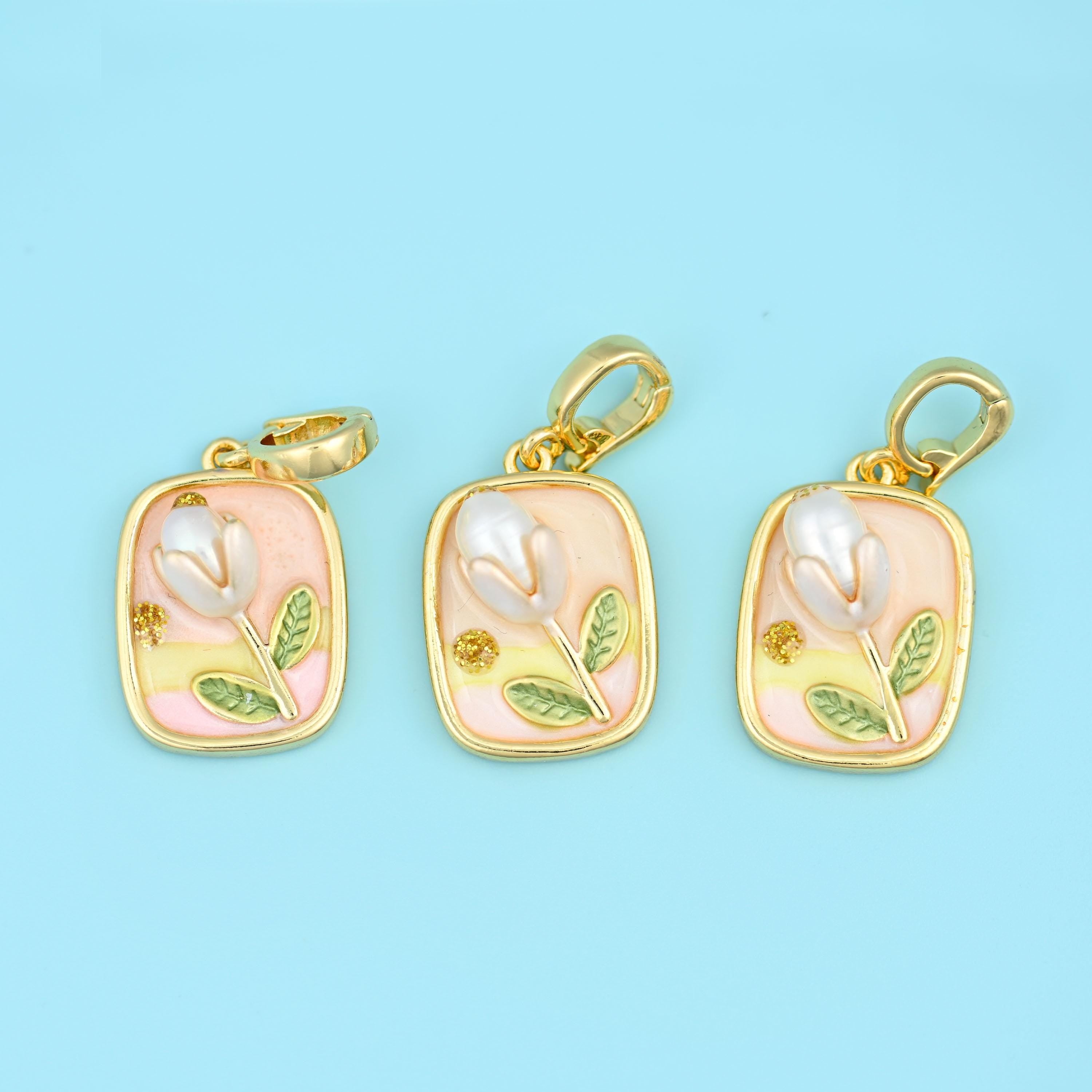 Rectangle Tulip Flower Pendant 20.51x14.55mm, sold per piece, 1 charm