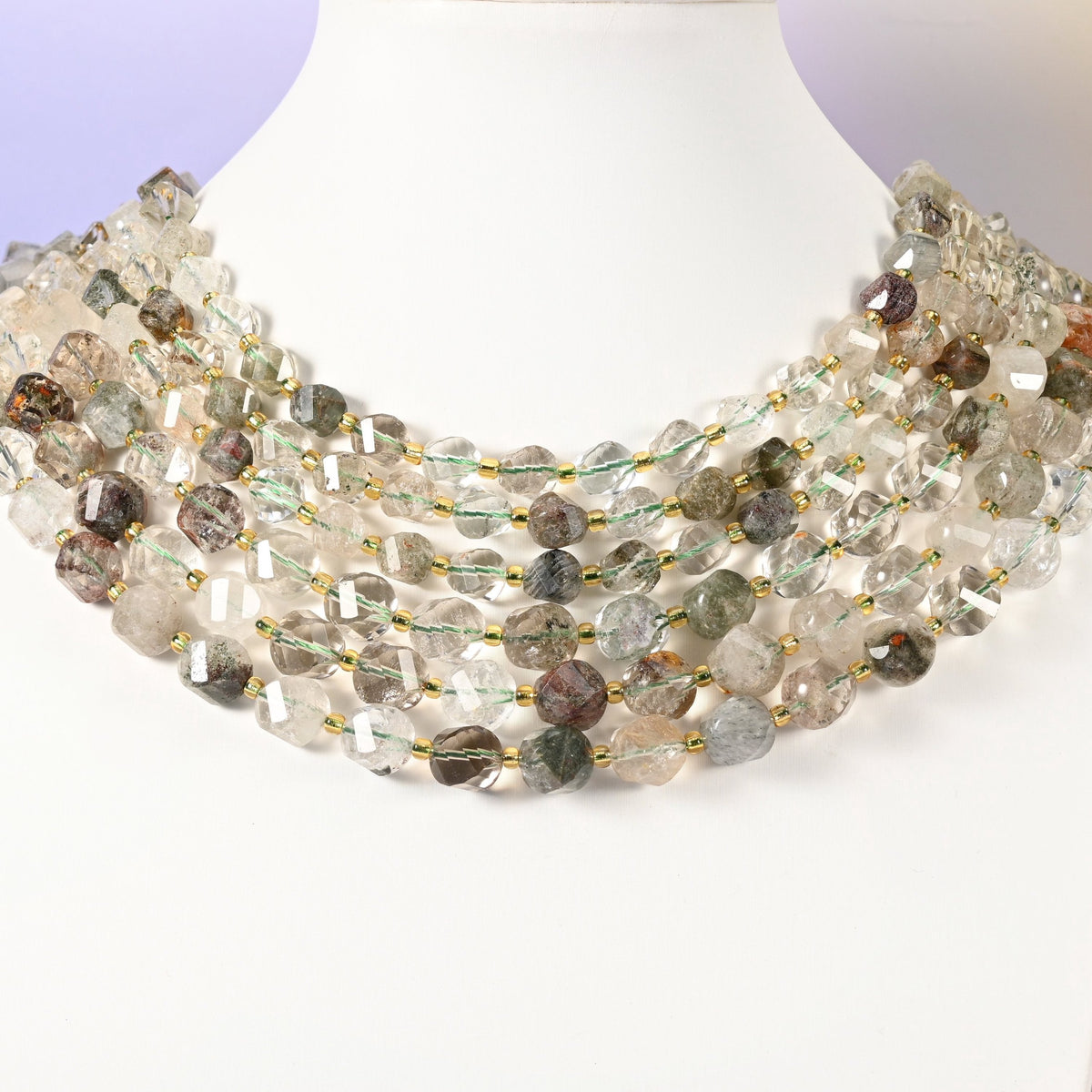 Green Phantom Quartz beads, spiral twist shape, 8mm and 10mm