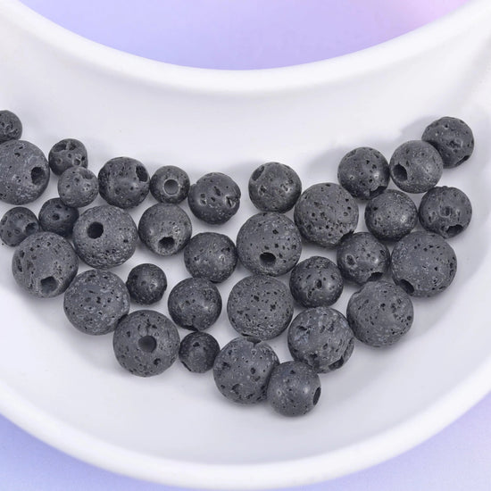 Black Lava Rock Large Hole Round Beads 6mm 8mm 10mm in charcoal black