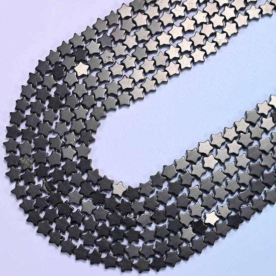Black Obsidian Flat Star Beads 6mm in jet black