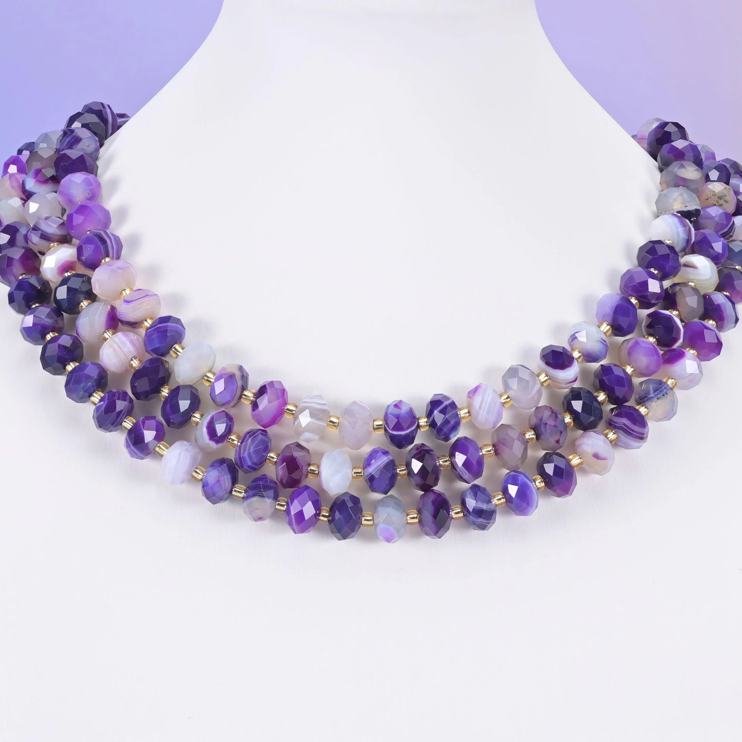 Purple stripe agate beads, faceted rondelle, 6x10mm